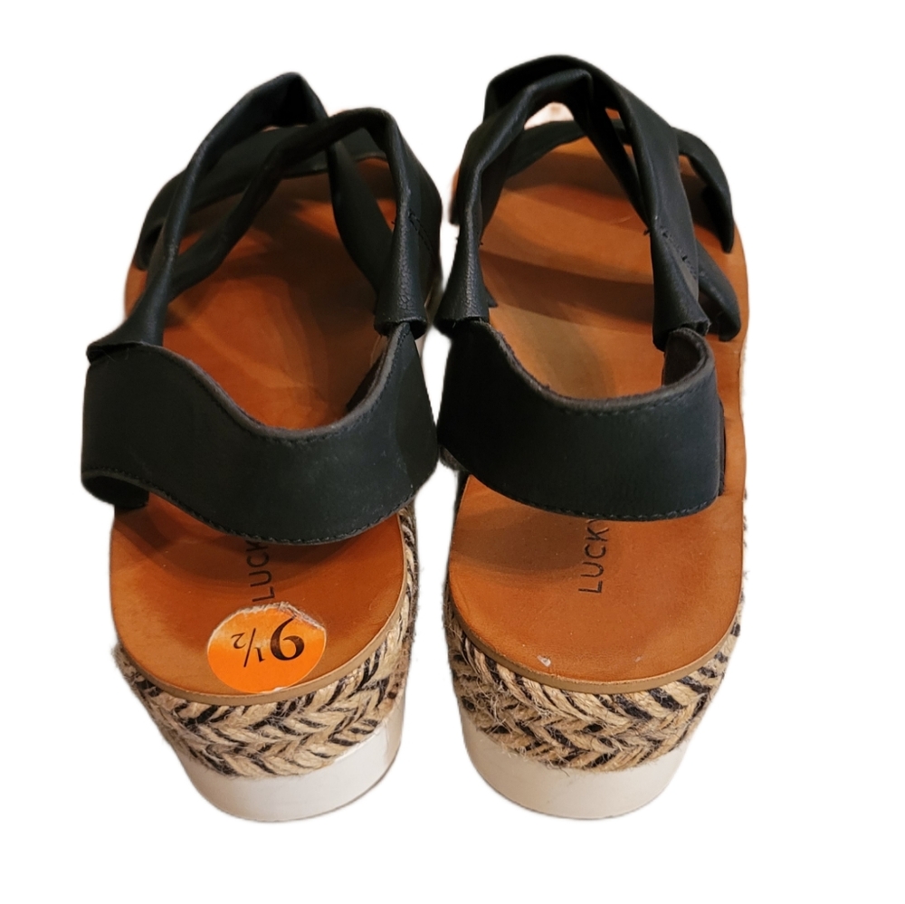 Lucky Brand Strappy Wedge Platform Sandals 9.5 Black - Picture 4 of 6